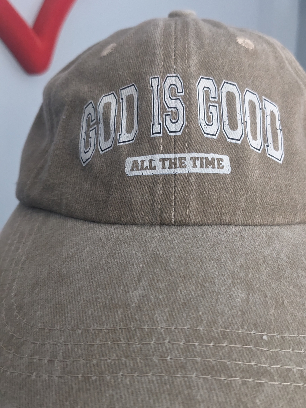 God Is Good Baseball Cap - Beige with White Text NWOT